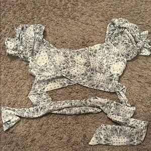 Altar'd State White and Black Puff Sleeve Bustier Top